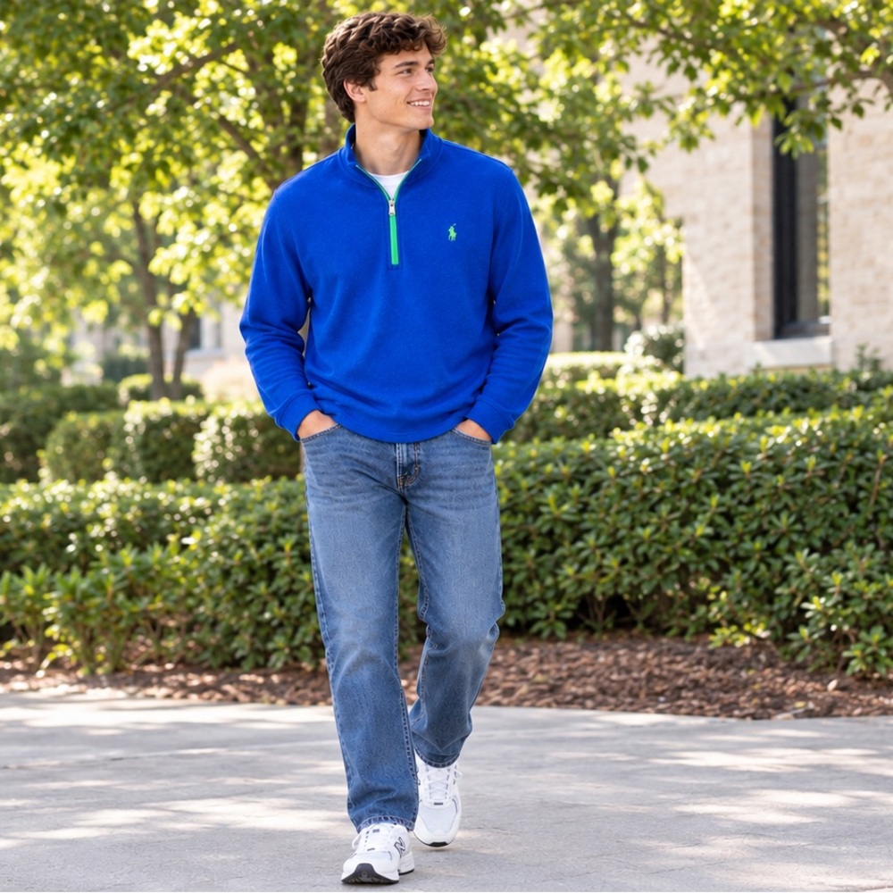 Polo by Ralph Lauren Blue Lightweight Fleece 1/4 Zip Pullover Size Large